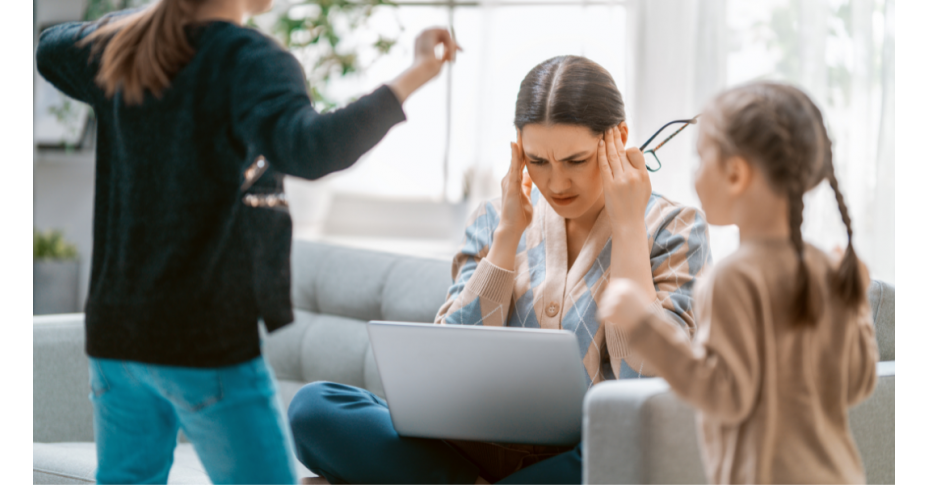 stressed out mom on computer